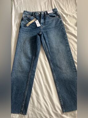 Topshop Straight Leg Jeans in Medium Blue Wash